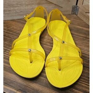 Crocs Womens Flat Thong Gladiator Sandals Sz 8 Yellow Strappy Sexy Comfort‎ #439